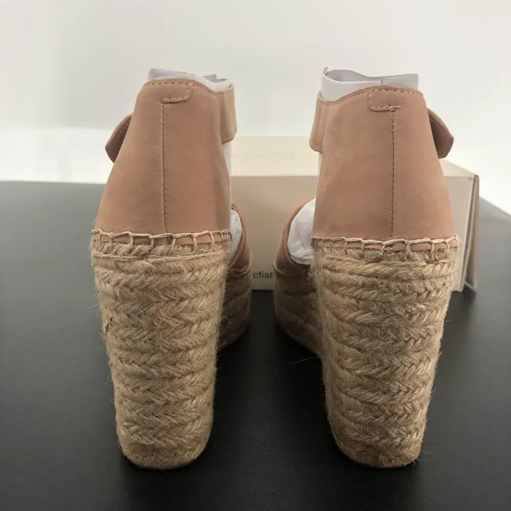 Marc Fisher Adalla Basketweave Suede Light Pink Platform Wedge Espadrille Sandal